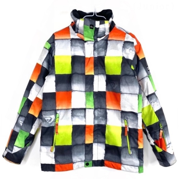 QUIKSILVER Mission Window Plaid 10K Ski Snowboarding Fit Jacket in Neon Green - Picture 2 of 8